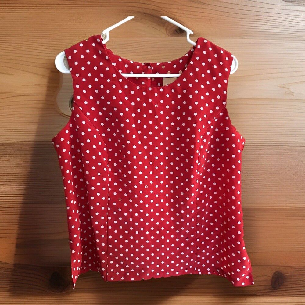 Anthony Richards Red Sleeveless Shirt‎ 14P Retro Polka Dot Rockabilly Officecore